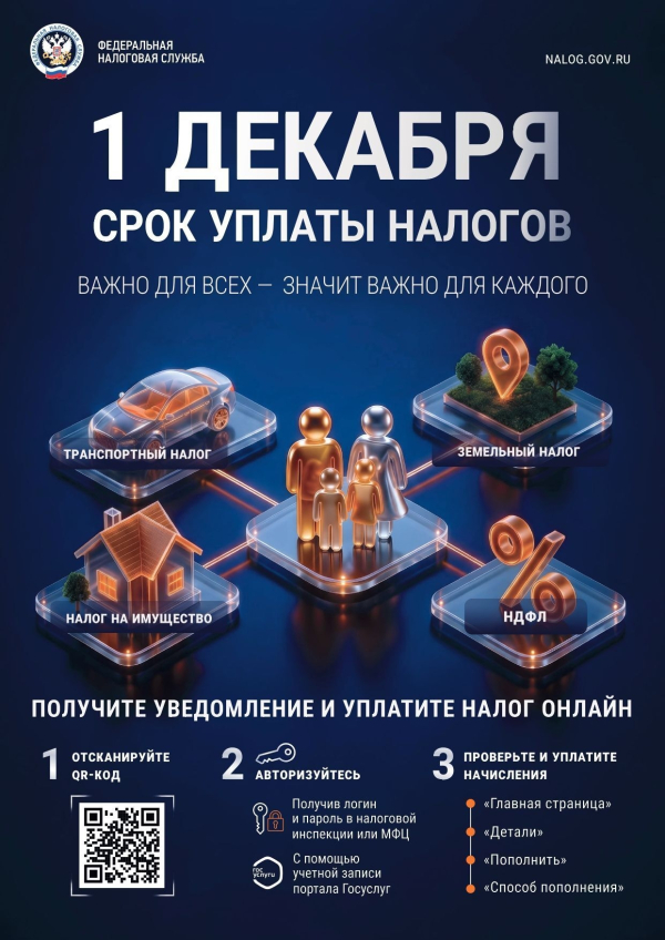 Межрайонная ИФНС России № 2 по Самарской области информирует об обязанности уплаты физическими лицами налогов по налоговым уведомлениям за 2025 год – не позднее 1 декабря 2026 года